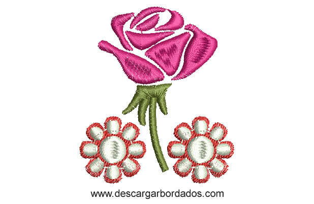 Diseño Bordado de Rosa con Flores