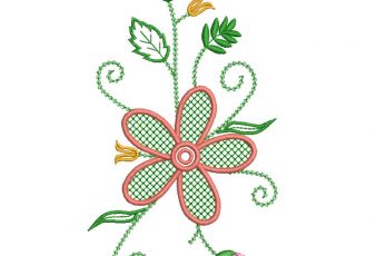 Diseño Bordado Flores con Hojas Verdes