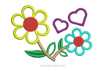 Diseño Bordado de Flores con Corazones