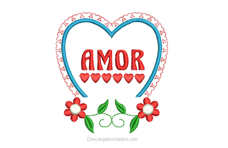 Bordado de corazón con letra amor