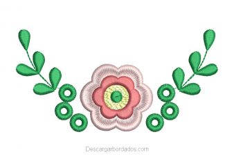 Diseño Bordado de Flores con Hojas Verdes
