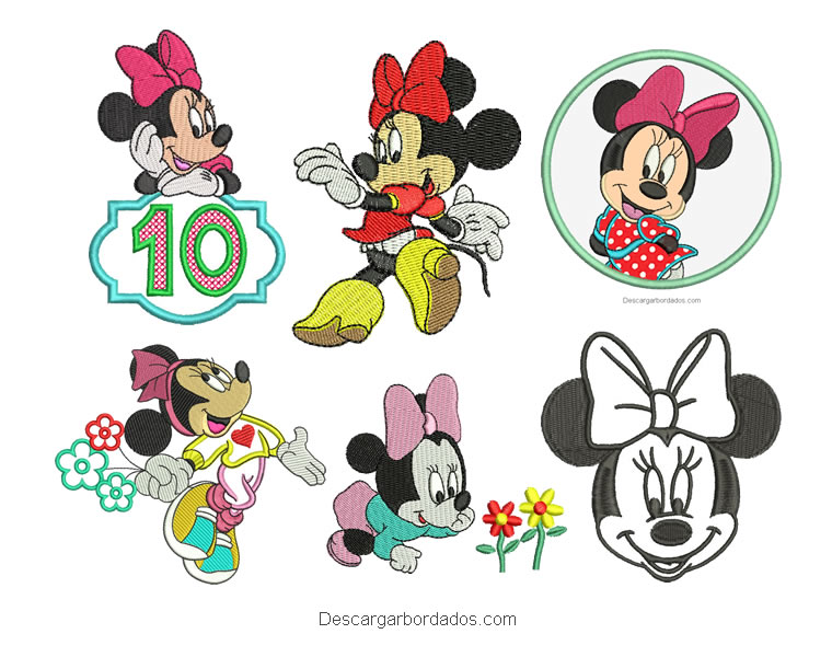 6 Diseños Bordados de Minnie Mouse