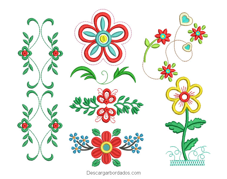 6 Diseños de flores para bordado a máquina