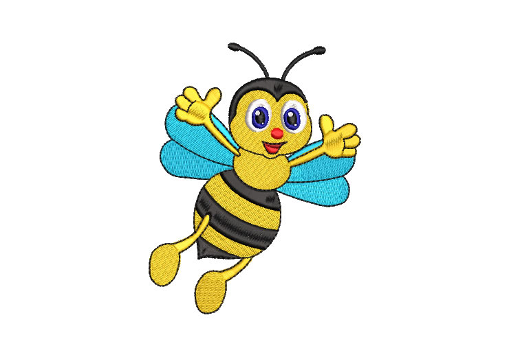 Abeja Amarillo Animada saludando con las manos Diseños de Bordado