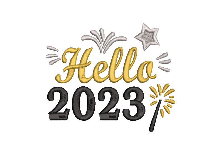 Año Nuevo 2023 Letra Hello Diseños de Bordado