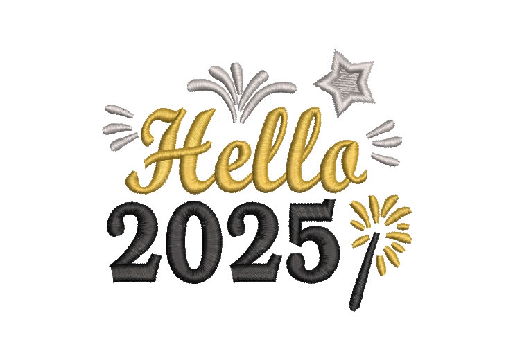 Año Nuevo 2025 Letra Hello Diseños de Bordado