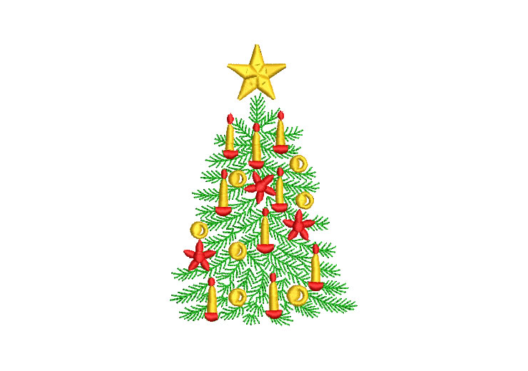 Árbol de Navidad con Estrella de Velas Diseños de Bordado