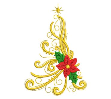 Árbol de Navidad con Estrella y Flores Diseños de Bordado