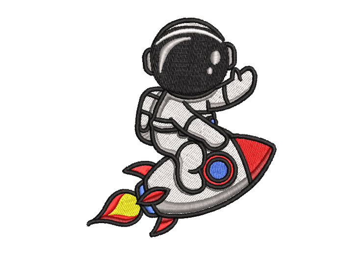 Astronauta Infantil Montando Cohete Diseños de Bordado