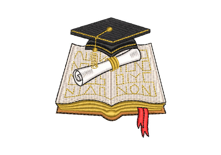 Birretes Gorra de Graduación y Diploma con Libro Diseños de Bordado
