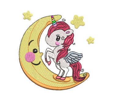 Bonito Unicornio con Luna Diseños de Bordado