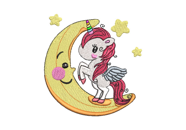 Bonito Unicornio con Luna Diseños de Bordado
