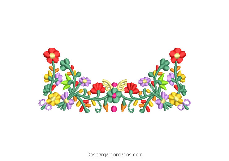 Bordado Flores de Colores con Ramas y Hojas