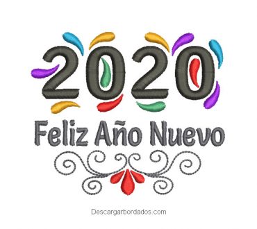 Bordado de Feliz Año Nuevo 2020 con decoración