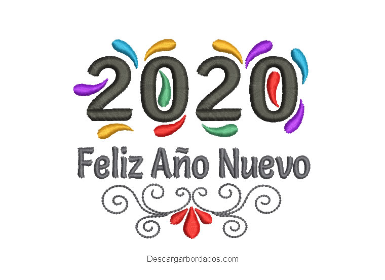 Bordado de Feliz Año Nuevo 2020 con decoración