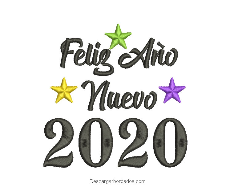 Diseño Bordado de Feliz Año Nuevo 2020 con estrella