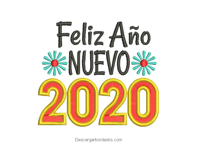 Diseño Bordado de Feliz Año Nuevo 2020 con flores