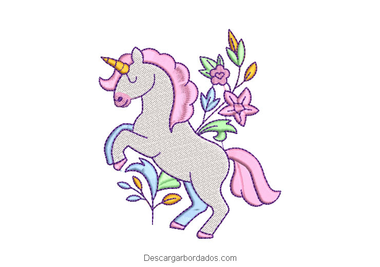 Bordado de Pony Unicornio Blanco con Flores