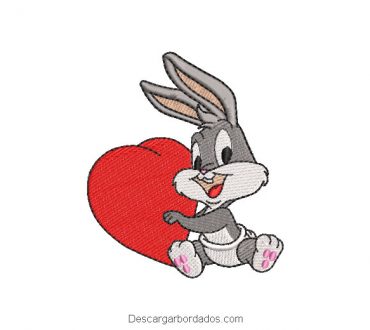 Bordado de conejo Bugs Bunny con corazón