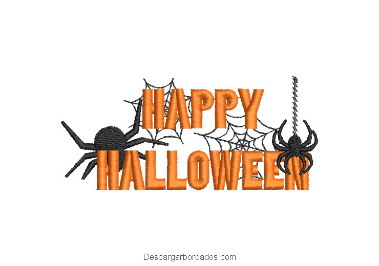 Bordado de letra happy halloween con araña
