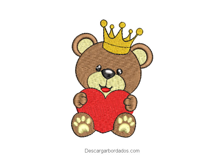 Bordado de oso bebé con corona y corazón
