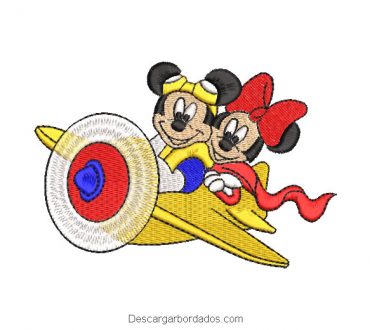 Bordado mickey y minnie mouse en avión