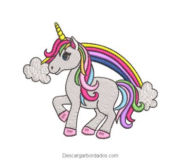 Bordado pony unicornio con colores de arcoiris