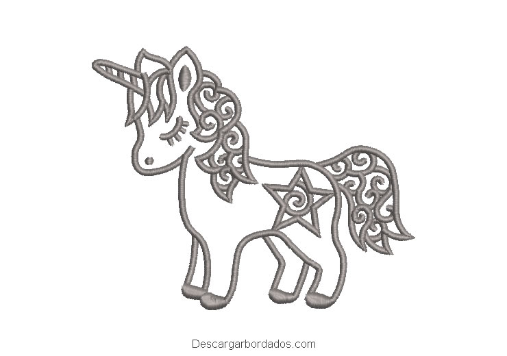 Bordado pony unicornio con estrella delineado