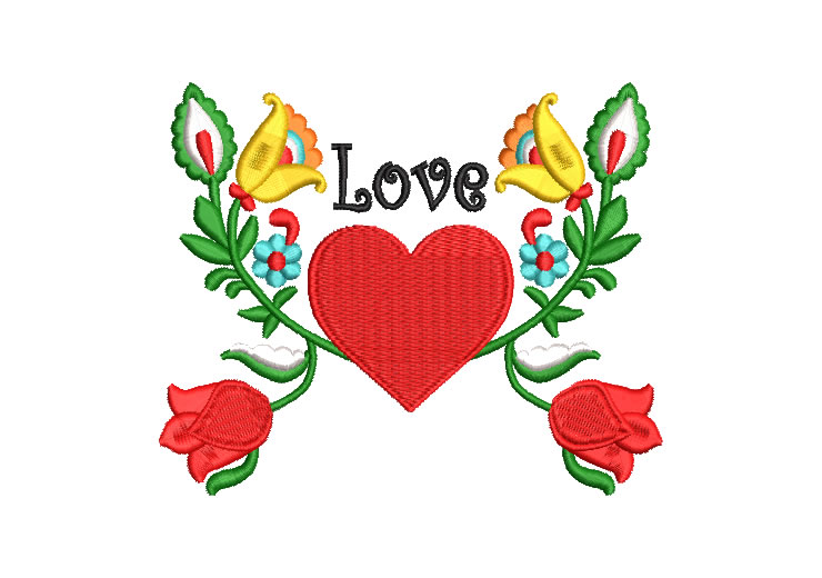 Corazón con Flores letra Love Diseños de Bordado