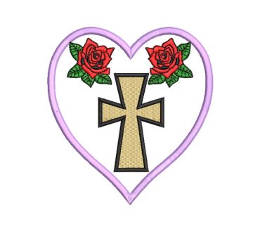Corazón con Rosas y Cruz Diseños de Bordado