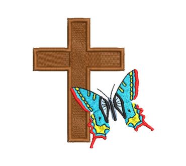 Cruz Cristiana con Mariposa Diseños de Bordado