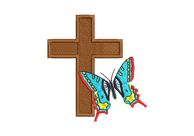 Cruz Cristiana con Mariposa Diseños de Bordado