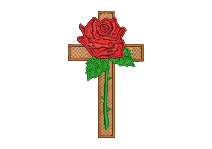 Cruz Cristiana con Rosa Diseños de Bordado