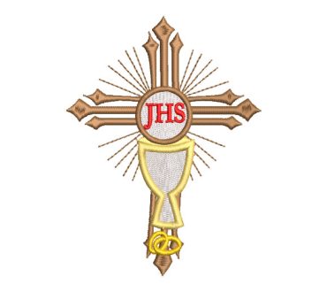Cruz Religiosa Copa con Letra JHS Diseños de Bordado
