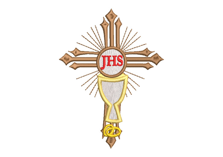 Cruz Religiosa Copa con Letra JHS Diseños de Bordado