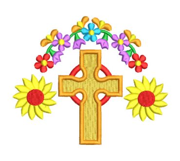 Cruz con Flores de Colores Diseños de Bordado