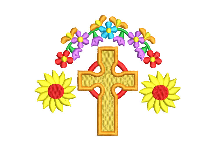 Cruz con Flores de Colores Diseños de Bordado