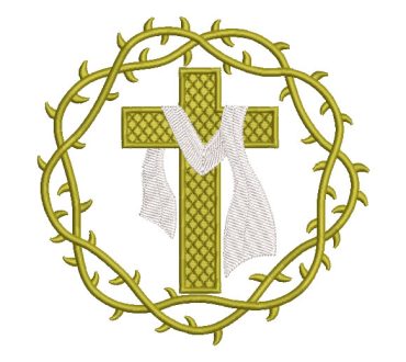 Cruz cristiana con Mantel y Corona de Espinas Diseños de Bordado