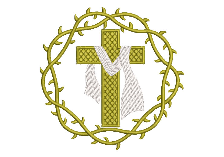 Cruz cristiana con Mantel y Corona de Espinas Diseños de Bordado