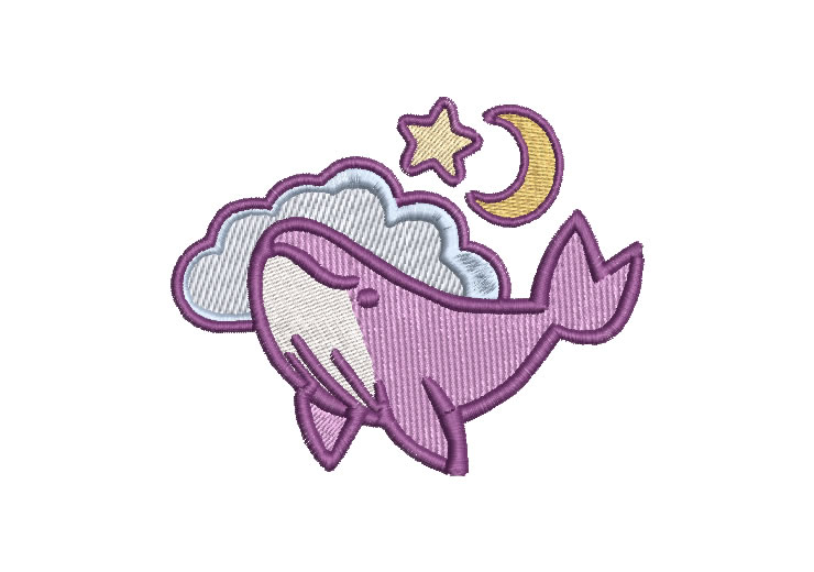Delfín con Luna y Estrellas Diseños de Bordado