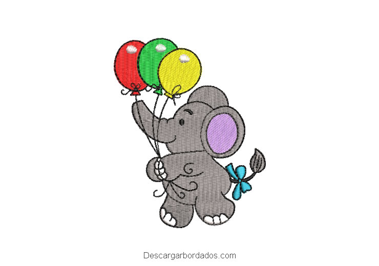 Diseño Bordado Elefante Bebé con Globos