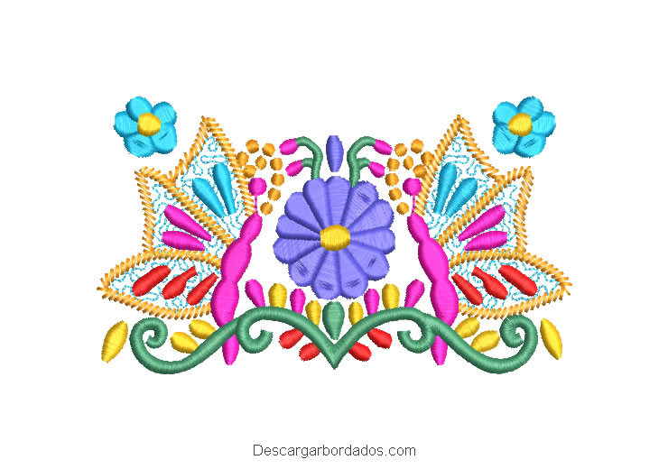 Diseño Bordado Flores de Colores con Mariposa