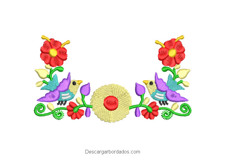 Diseño Bordado Flores de Colores con Paloma