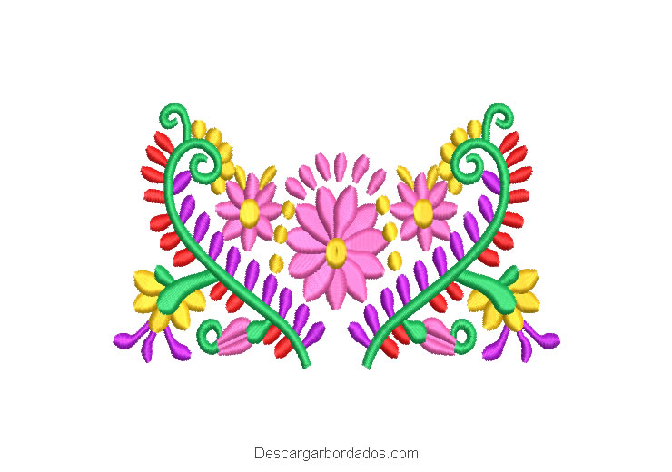 Diseño Bordado Flores de Colores en Forma de Corazón
