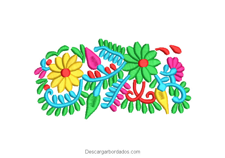 Diseño Bordado Flores y Ramas de Colores