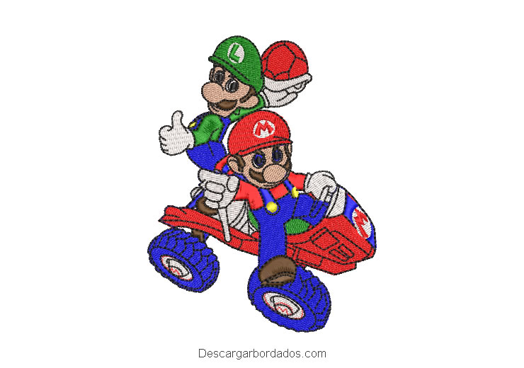 Diseño Bordado Mario Bros y Luigi en Carro