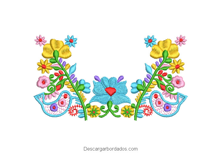 Diseño Bordado Rama de Flores con Paloma de Colores
