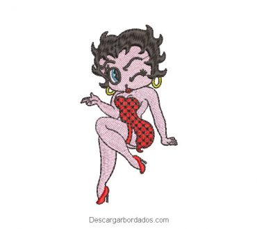 Diseño Bordado de Betty Boop con vestido rojo