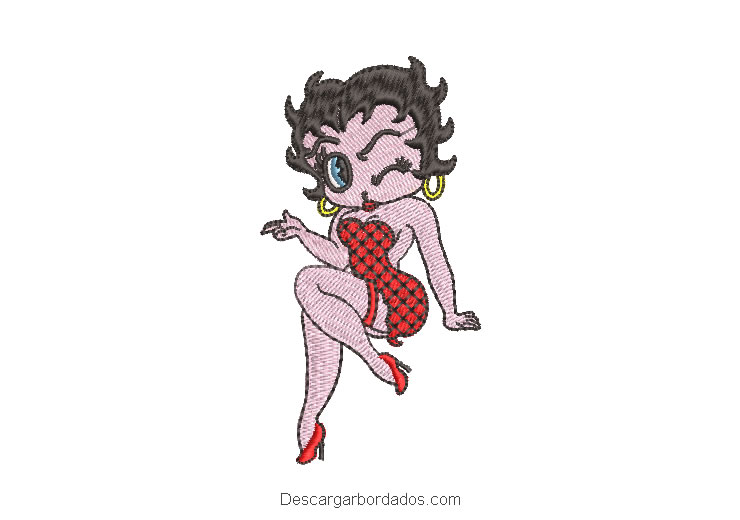 Diseño Bordado de Betty Boop con vestido rojo