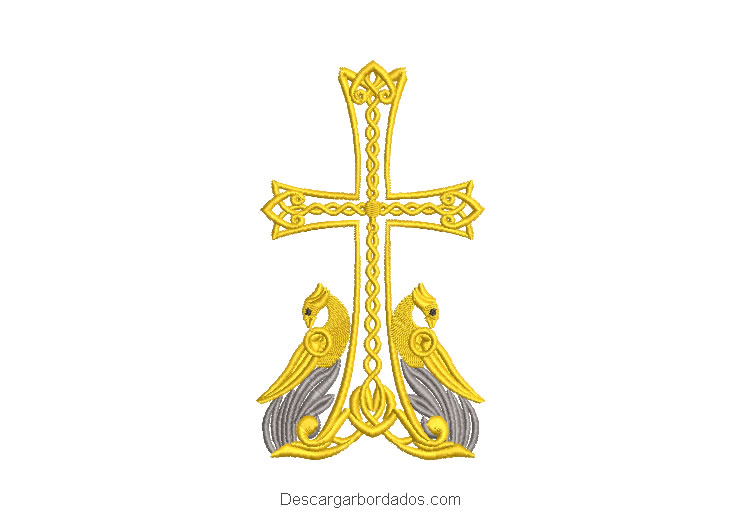 Diseño Bordado de Cruz Religioso con Ave